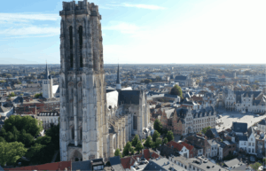 View on the St Rumbold’s Tower and the city Mechelen